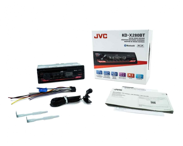 JVC KD-X280BT Single Din Bluetooth USB AUX AM/FM Radio Digital Media Car  Stereo In-Dash Receiver Bundle with Metra Radio Wiring Harness, Radio  Installation Dash Kit - Road Entertainment